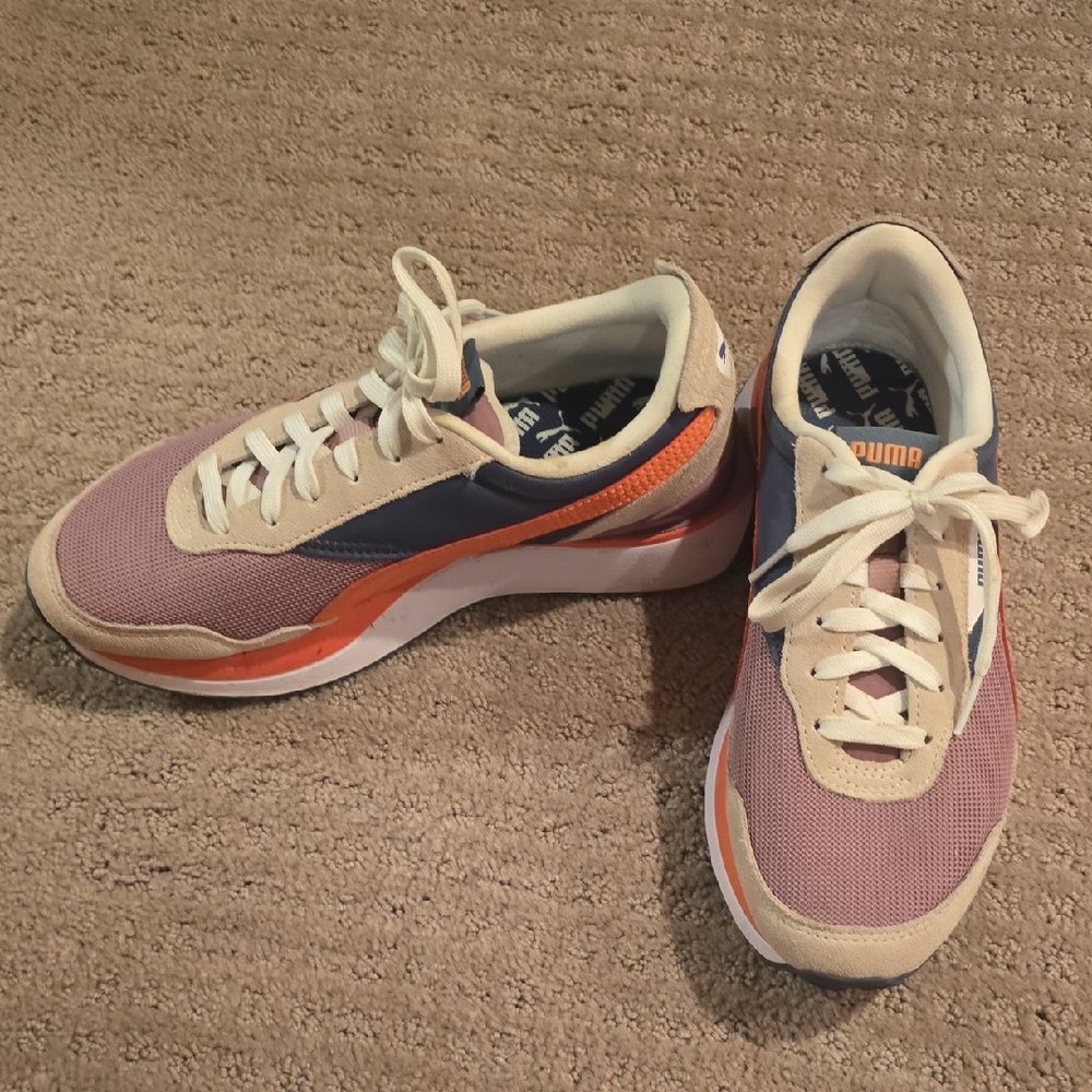 Puma Sneakers with Purple Mesh and Orange Highlights